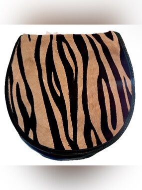 Vintage HALSTON Leather & Pony Hair Zebra Print Crossbody Saddle Bag Purse